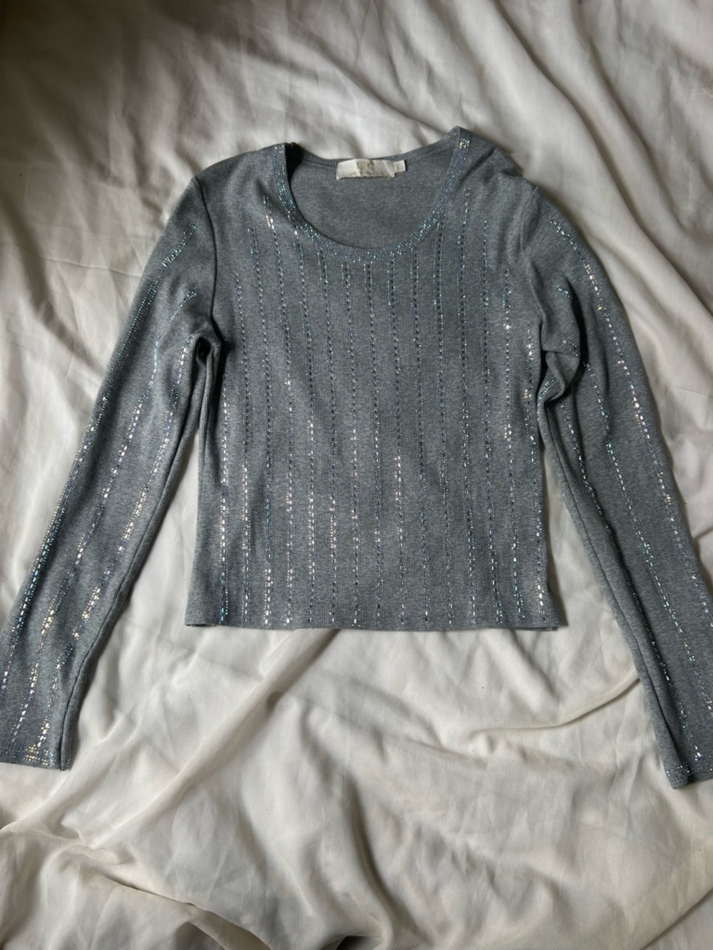 L C Lizette Collection Grey Beaded Long Sleeve Iridescent Formal Shirt Large EUC